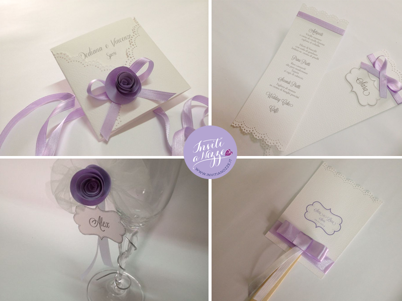 partecipazione matrimonio rosa lilla