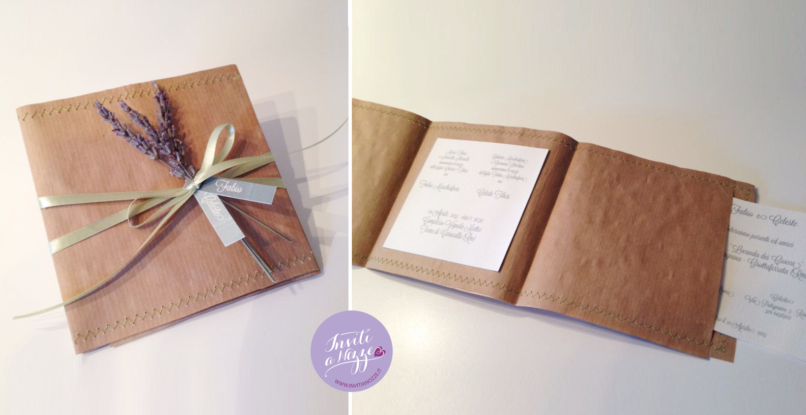 partecipazione matrimonio carta pane lavanda