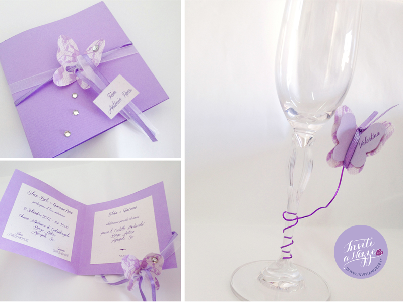 partecipazione matrimonio lilla farfalle in pizzo