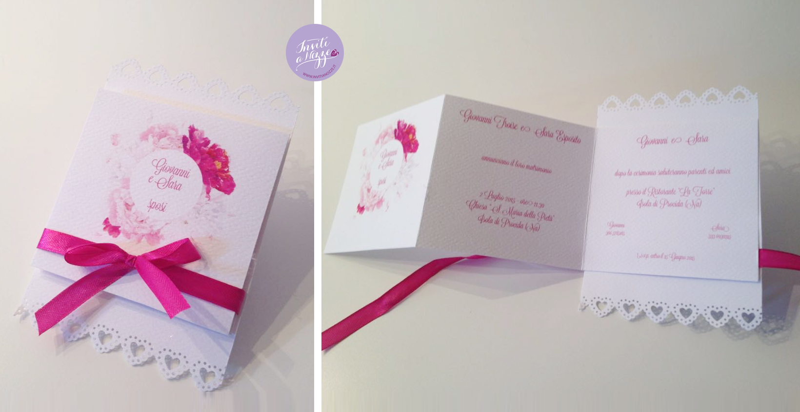 partecipazione matrimonio peonie fucsia