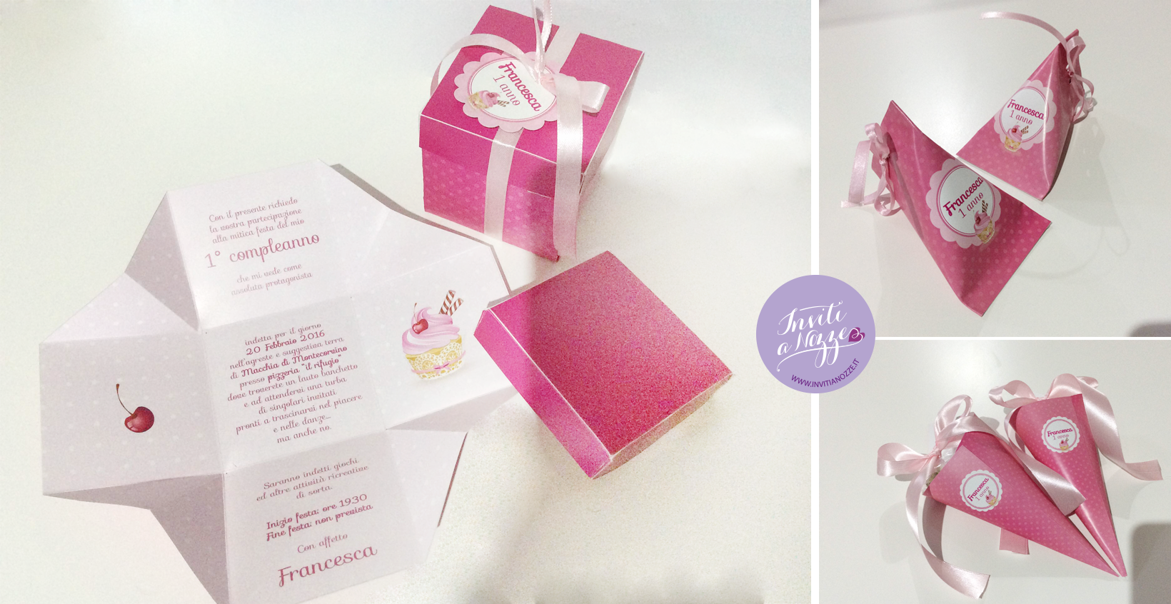 invito compleanno scatolina rosa