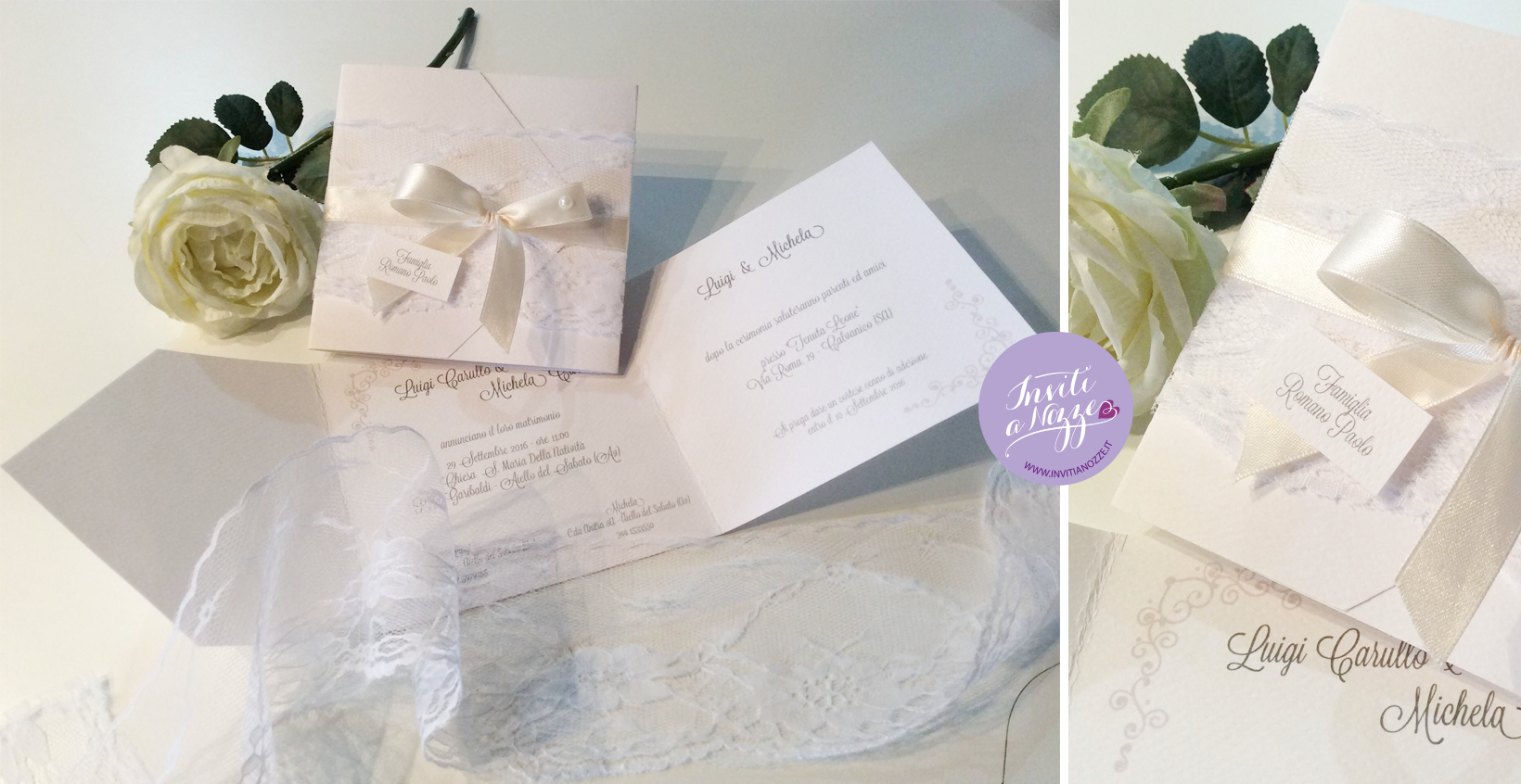 partecipazione matrimonio pizzo bianco