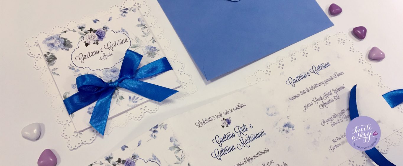 Partecipazione matrimonio fiori blu