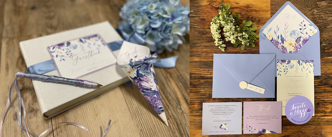 Partecipazione matrimonio lilla fiori