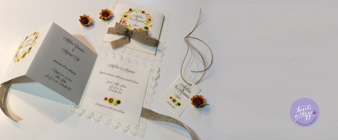 partecipazione matrimonio rustico chic girasoli merletto