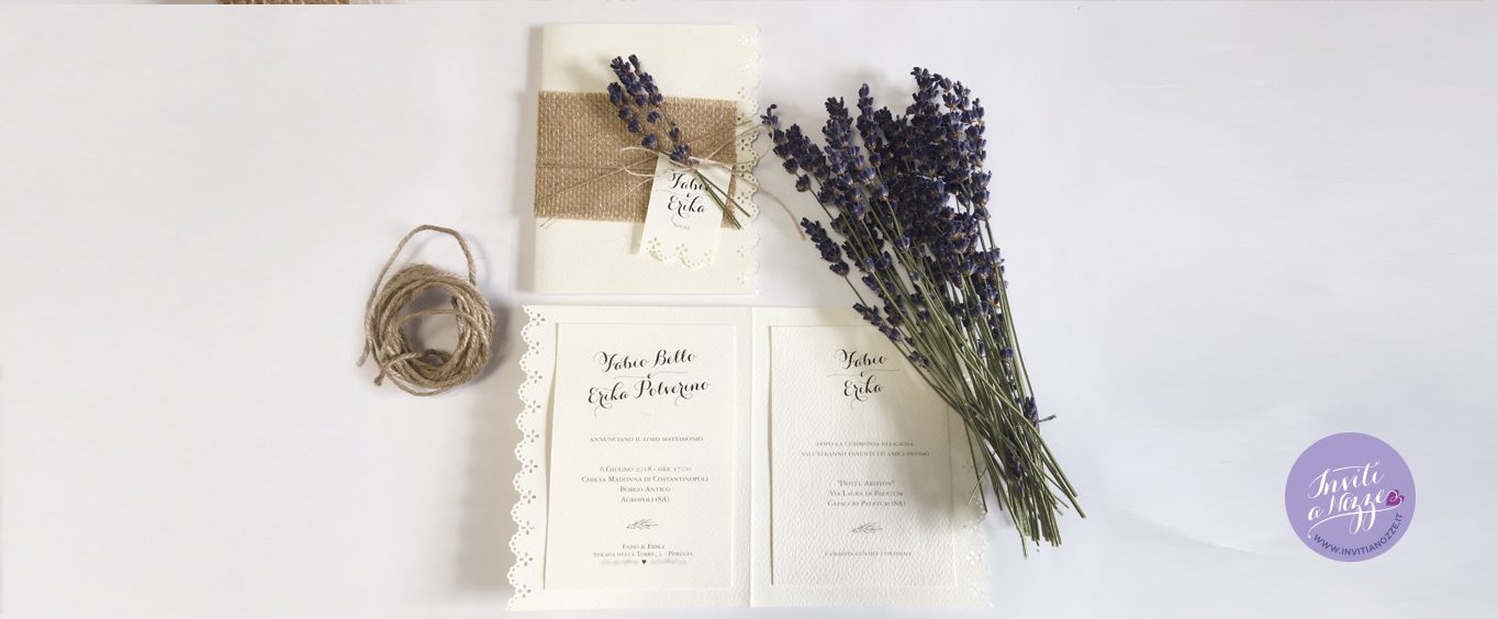 Partecipazione matrimonio juta e lavanda