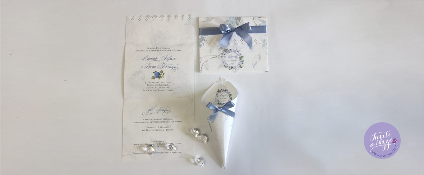 Partecipazione matrimonio ortensie blu