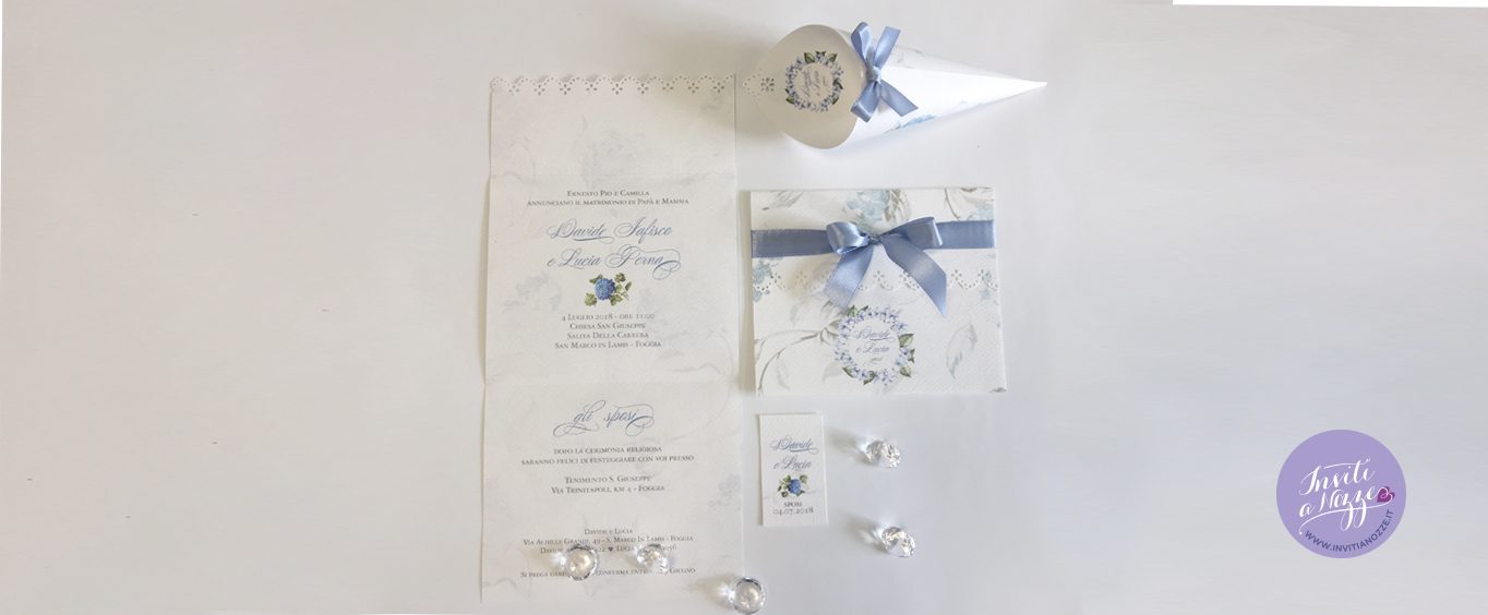 Partecipazione matrimonio ortensie blu