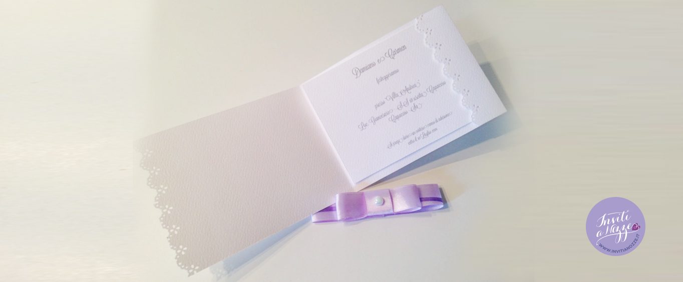 partecipazione matrimonio pochette unica lilla
