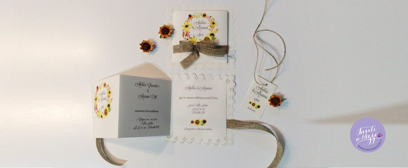 partecipazione matrimonio rustico chic girasoli merletto