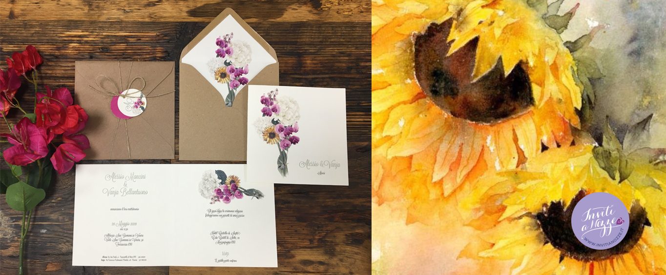 partecipazione orchidee girasoli e ortensie