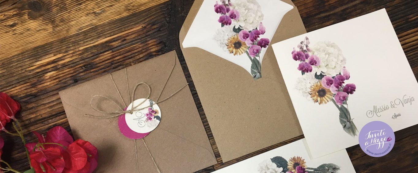 partecipazione orchidee girasoli e ortensie