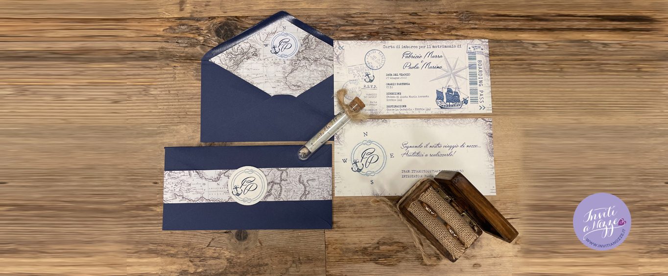 Partecipazione matrimonio tema viaggio vintage
